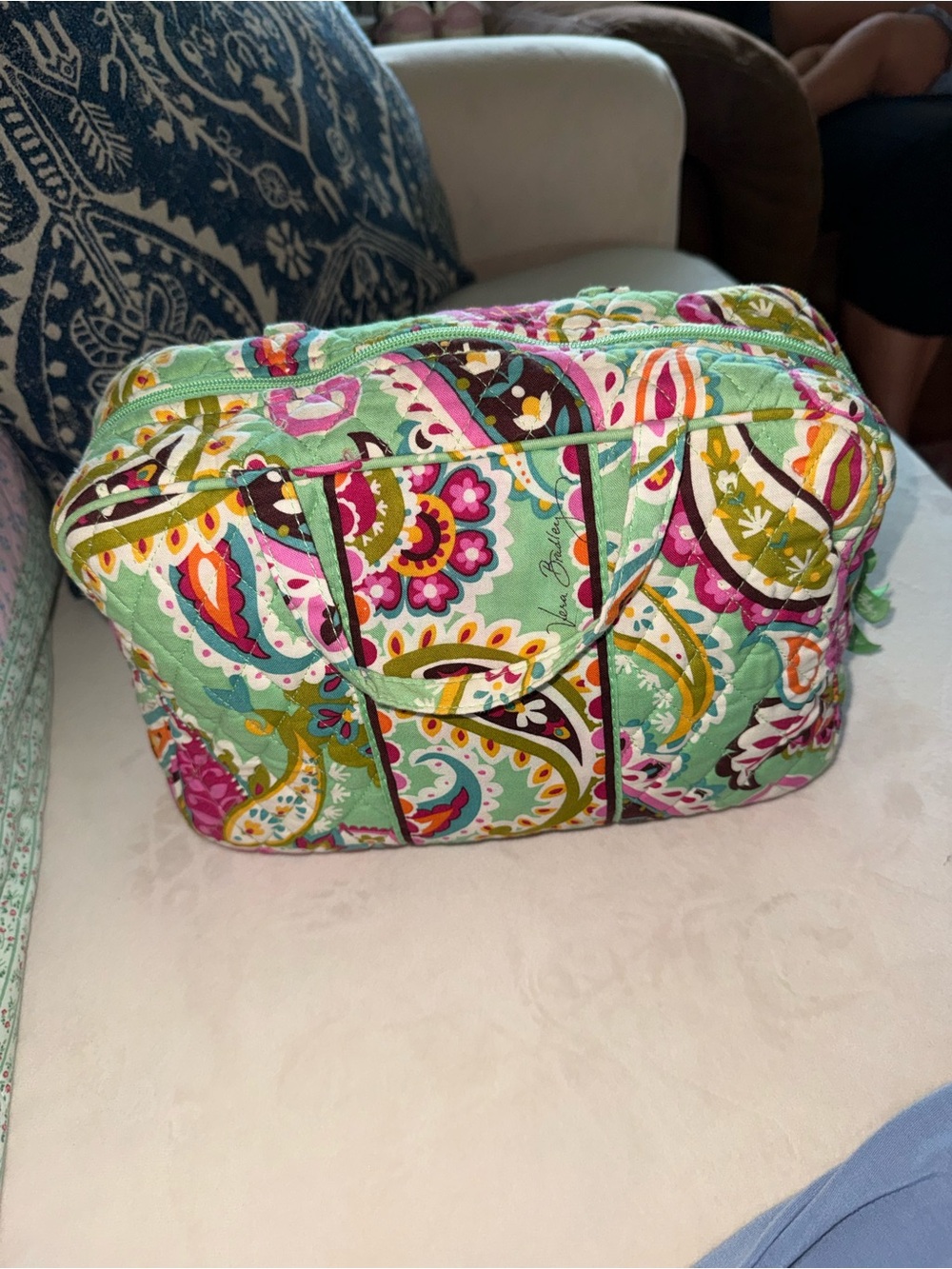 Vera Bradley Tutti Fruitti Quilted Cosmetic Case | Mint Floral Paisley Bag
